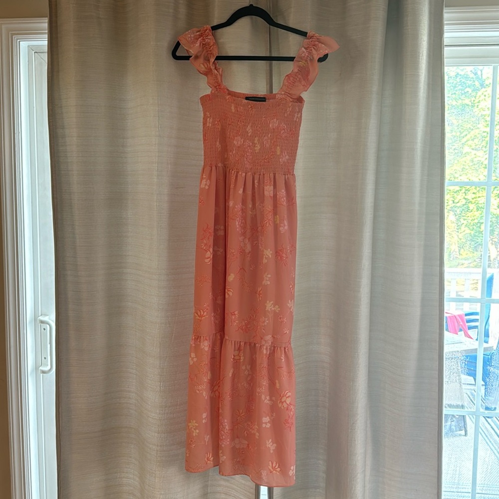 French Connection Orange/pink floral tiered midi dress